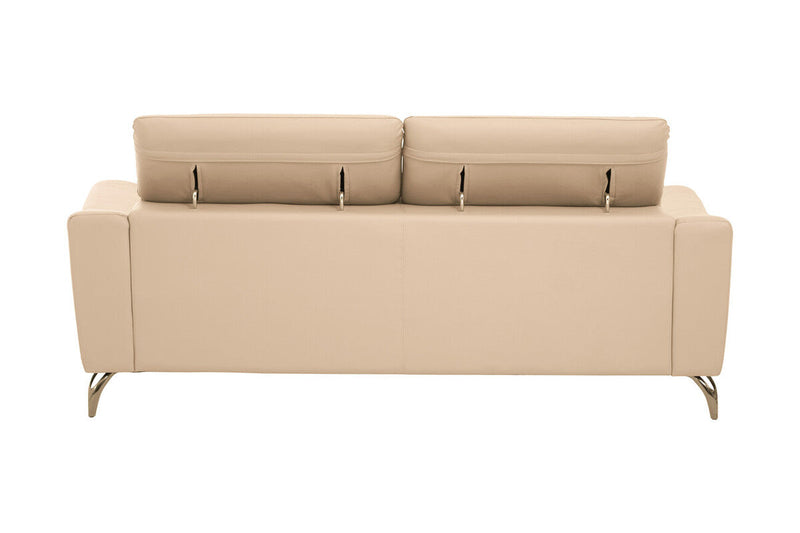 3 Seater Stone Leather Sofa with Adjustable Headrests | Padua