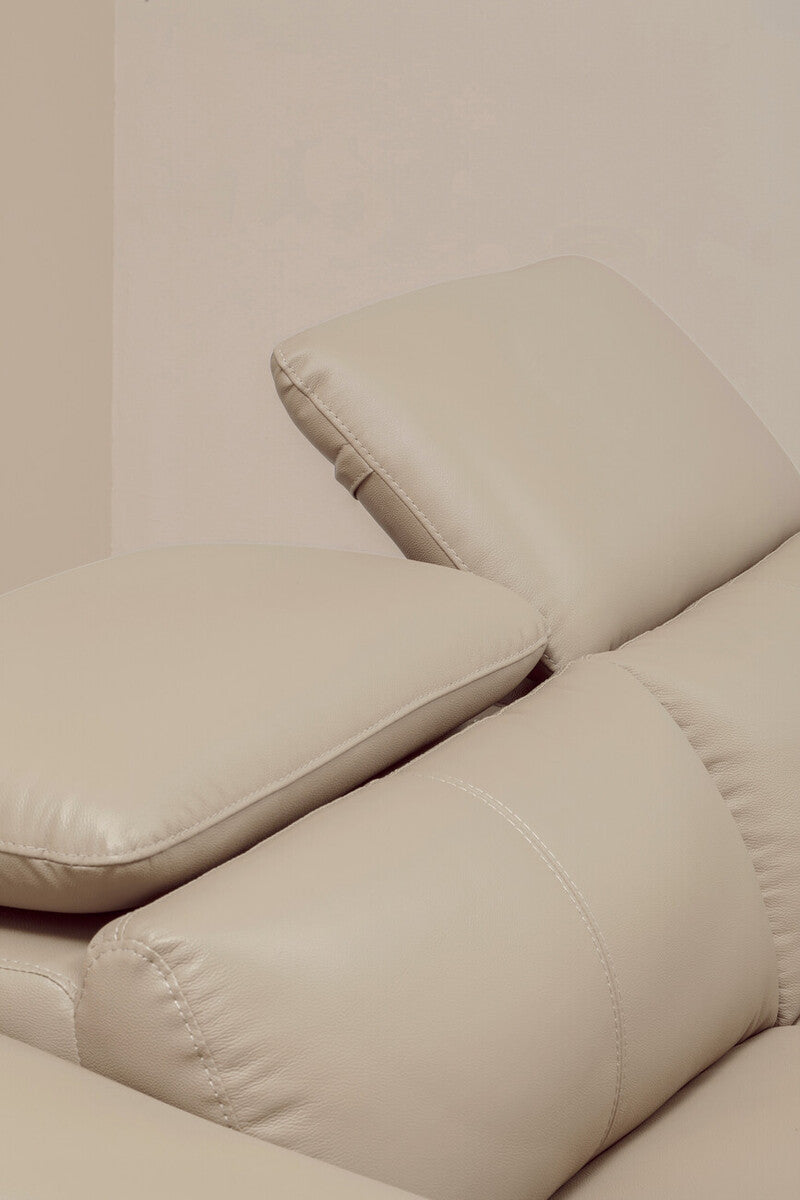 3 Seater Stone Leather Sofa with Adjustable Headrests | Padua