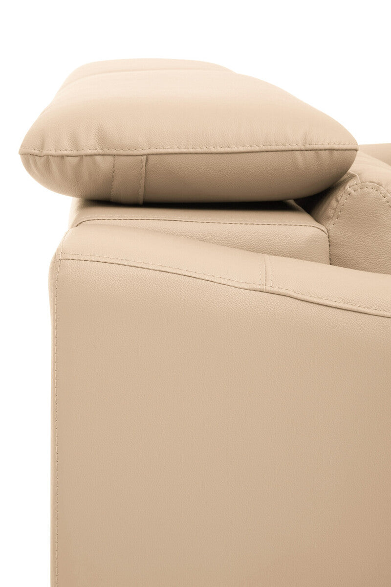 3 Seater Stone Leather Sofa with Adjustable Headrests | Padua