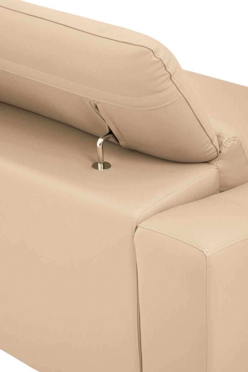 3 Seater Stone Leather Sofa with Adjustable Headrests | Padua