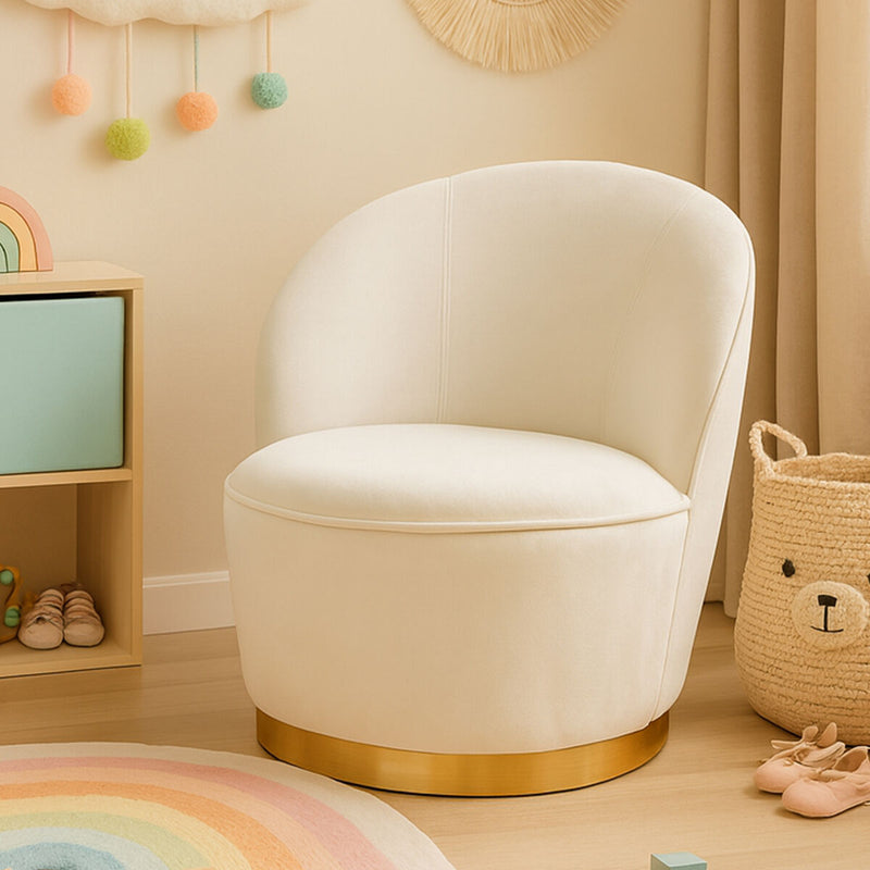 Kids Cream Velvet Gold Base Chair | Tamra