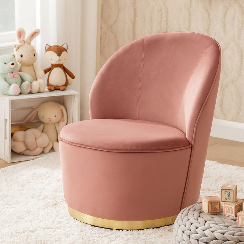 Kids Dusty Pink Velvet Gold Base Chair | Tamra