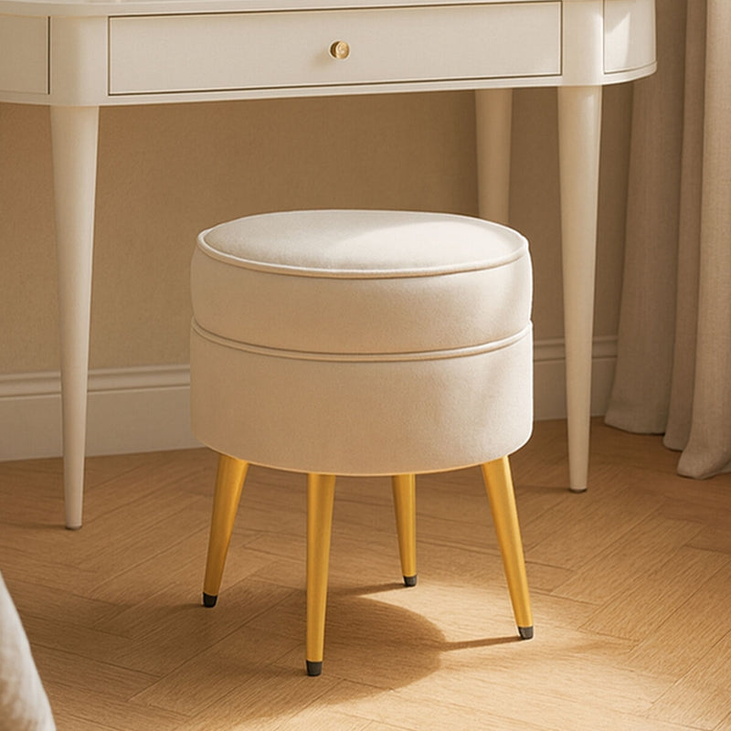 Round Cream Velvet Gold Leg Footstool | Tamra