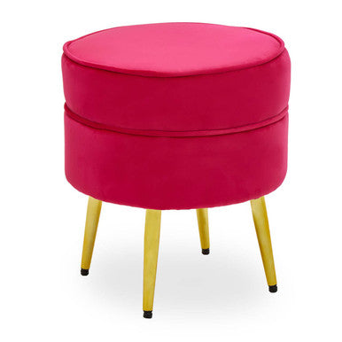 Round Bright Pink Velvet Gold Leg Footstool | Tamra