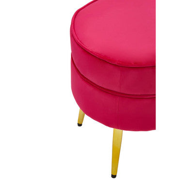 Round Bright Pink Velvet Gold Leg Footstool | Tamra