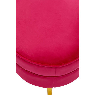 Round Bright Pink Velvet Gold Leg Footstool | Tamra