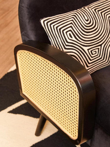 Black Velvet and Rattan Armchair | Hala