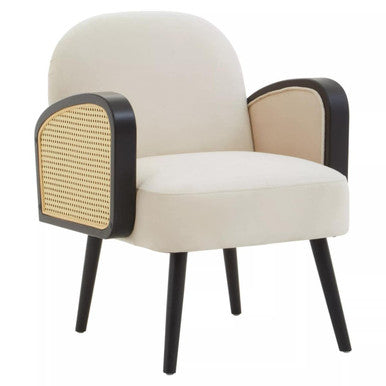 Cream Velvet and Rattan Armchair | Hala