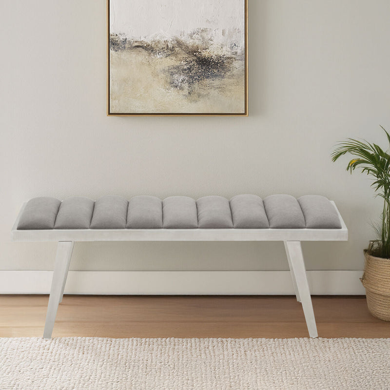 Grey Velvet Bench with Brushed Silver Frame | Gilden