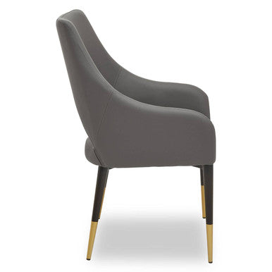 Grey Leather Effect Dining Chair with Gold Tip Legs | Gilden