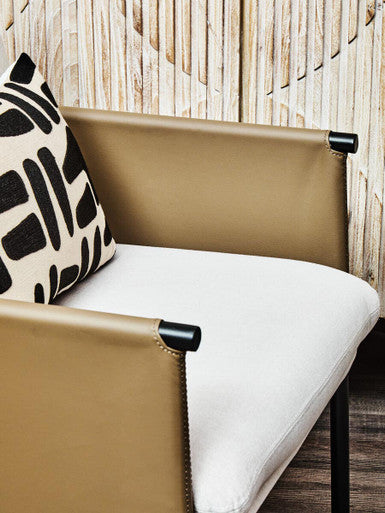 White Fabric and Brown Faux Leather Dining Chair | Gilden