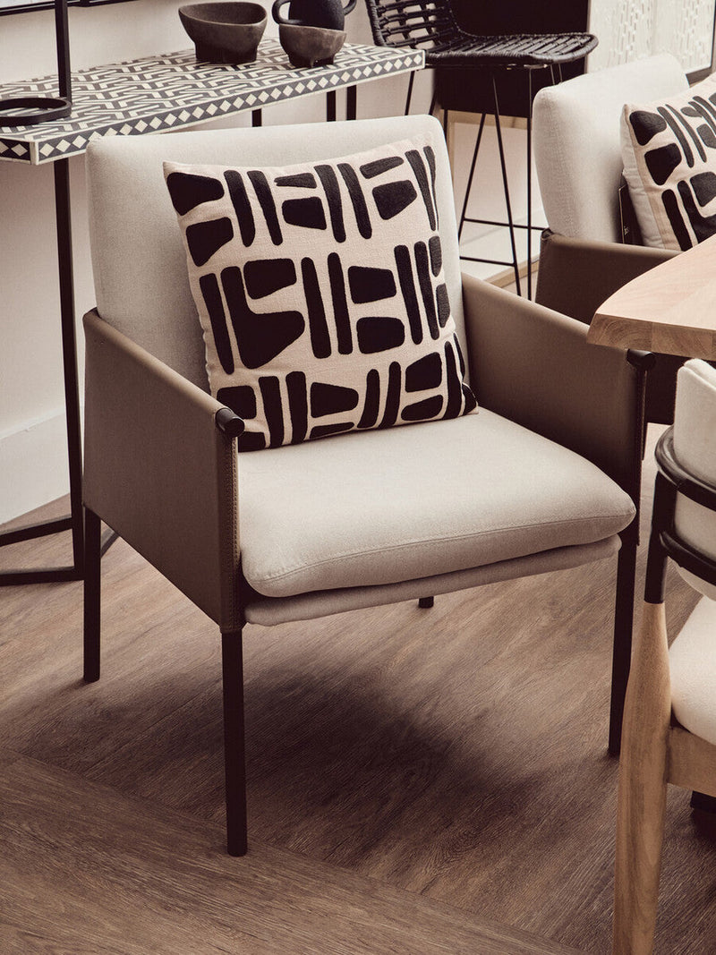 White Fabric and Brown Faux Leather Dining Chair | Gilden