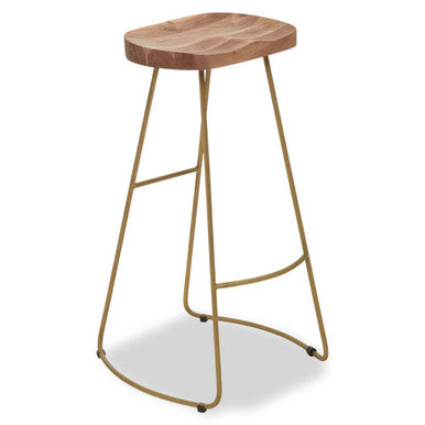 Acacia Wood and Antique Brass Bar Stool | Nandri
