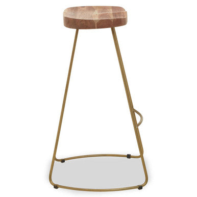 Acacia Wood and Antique Brass Bar Stool | Nandri