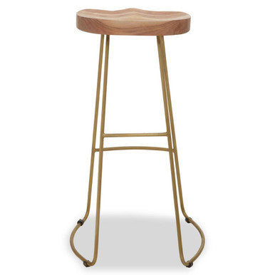 Acacia Wood and Antique Brass Bar Stool | Nandri