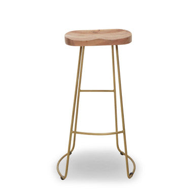 Acacia Wood and Antique Brass Bar Stool | Nandri