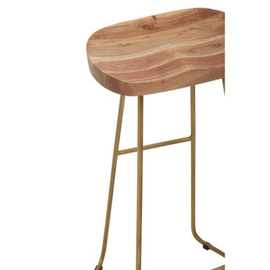 Acacia Wood and Antique Brass Bar Stool | Nandri