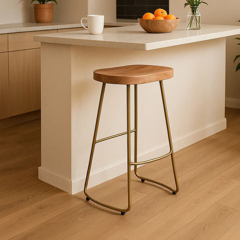 Acacia Wood and Antique Brass Bar Stool | Nandri