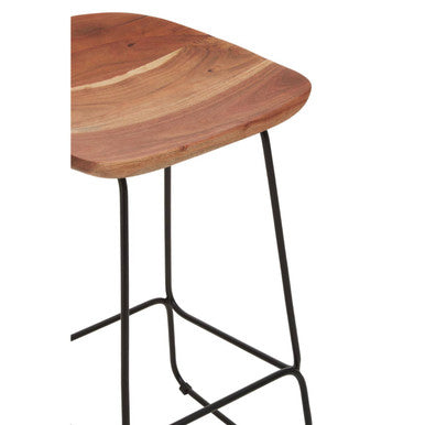 Acacia Wood and Black Frame Bar Stool | Nandri