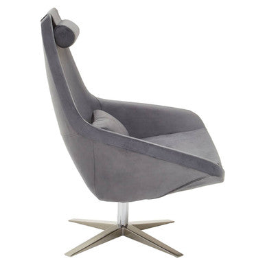 Grey Velvet Swivel Lounge Chair | Kalo