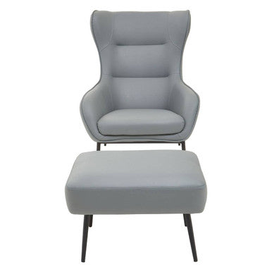 Grey Faux Leather Armchair and Footstool | Kaiko
