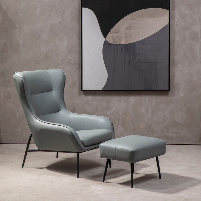 Grey Faux Leather Armchair and Footstool | Kaiko