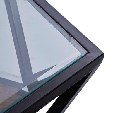 Black Hexagon Metal Frame Coffee Table with Glass Top | Cibo