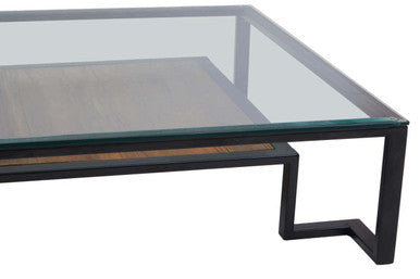 Black Wooden Frame and Glass Top Coffee Table with Shelf | Cibo