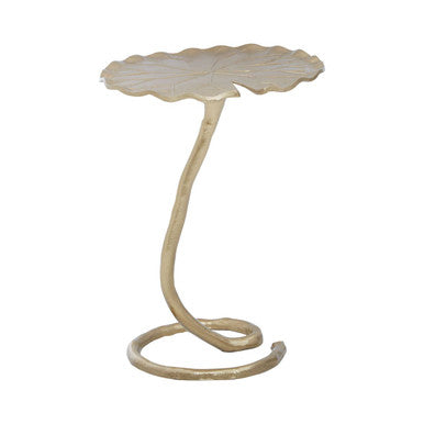 Handcrafted Floral Round Side Table with Warm Gold Finish | Inventivo