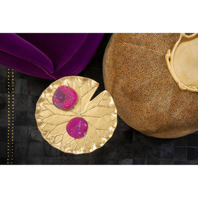 Handcrafted Floral Round Side Table with Warm Gold Finish | Inventivo