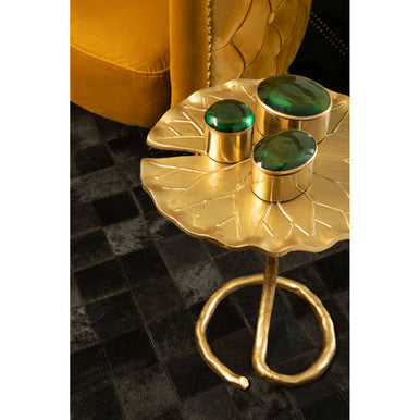 Handcrafted Floral Round Side Table with Warm Gold Finish | Inventivo
