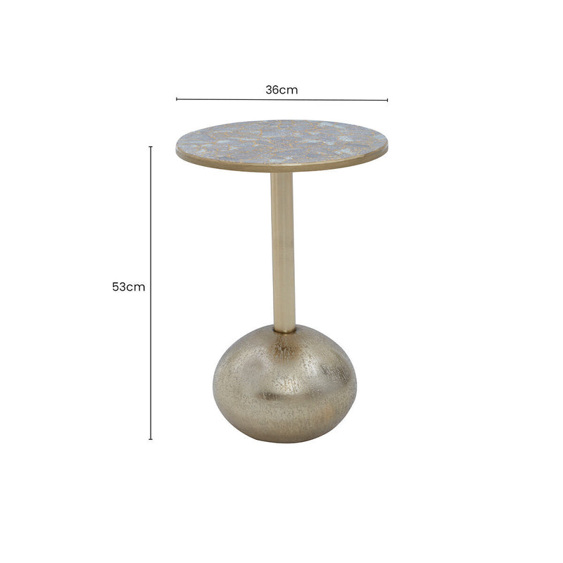 Geometric Mosaic Top Gold Finish Side Table with Slim Column and Round Base | Inventivo