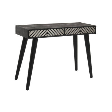 Silver and White Two Drawer Console Table in Acacia Wood | Boho
