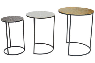 Set of 3 Black and Gold Hammered Metal Nesting Tables | Elias