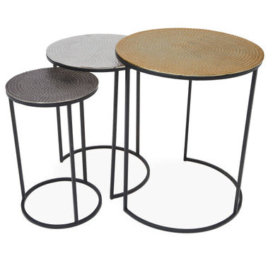 Set of 3 Black and Gold Hammered Metal Nesting Tables | Elias