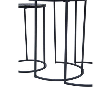 Set of 3 Black and Gold Hammered Metal Nesting Tables | Elias