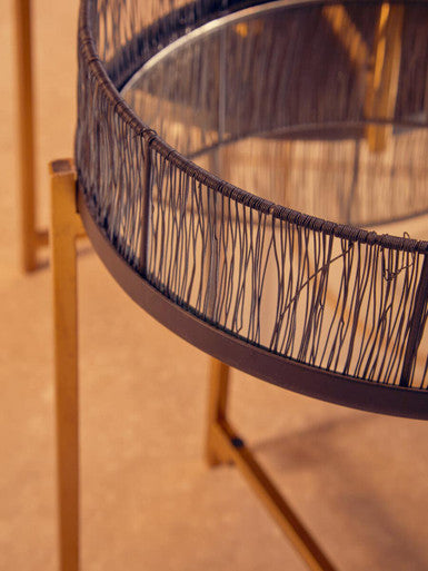Set of 2 Black Wire and Gold Metal Frame Nesting Tables | Enzo