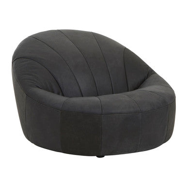 Antique Black Leather Lounge Cocoon Chair | Hoxton