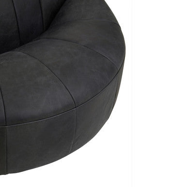 Antique Black Leather Lounge Cocoon Chair | Hoxton
