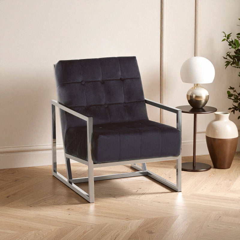 Black Velvet Chair with Stainless Steel Frame | Hana