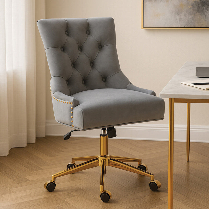 Grey Velvet and Gold Base Home Office Chair | Anita