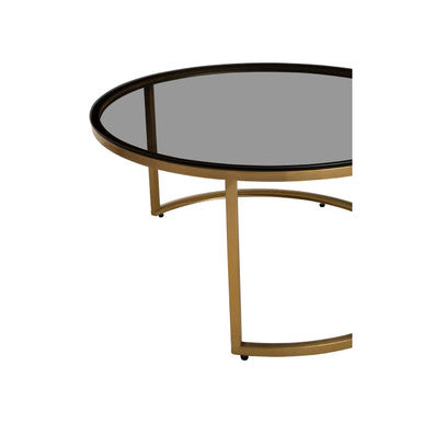 Set of 2 Black Tinted Glass Round Tops Nesting Coffee Tables with Brushed Gold Stainless Steel Frames | Alana