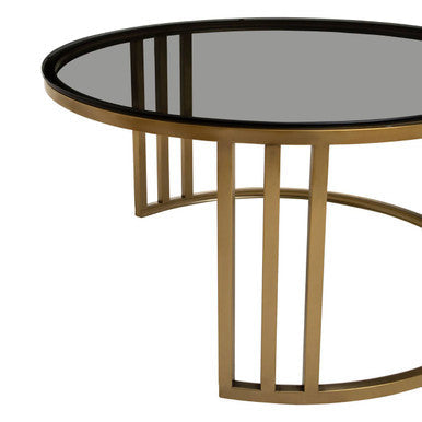 Set of 2 Tinted Glass Round Tops Nesting Coffee Tables with Brushed Gold Stainless Steel Frames | Alana