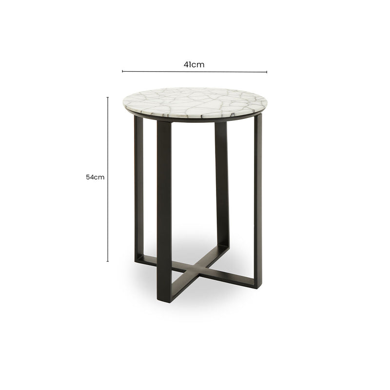 Marble Top Side Table with Black Iron Stand | Marmara