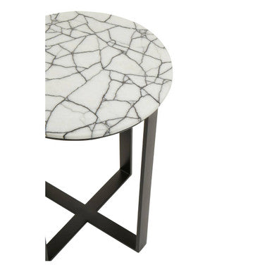 Marble Top Side Table with Black Iron Stand | Marmara