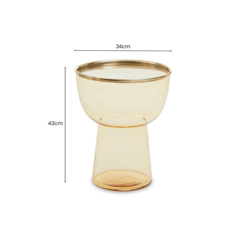 Retro Amber Glass Side Table with Gold-Tone Metal Frame, Martini