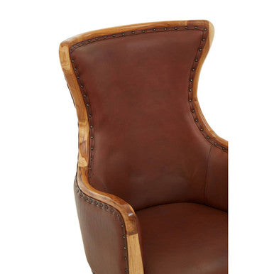 Brown Cow Leather and Teak Wood Frame Chair | Kendari