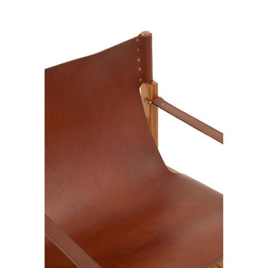 Light Brown Leather and Teak Wood Chair | Kendari