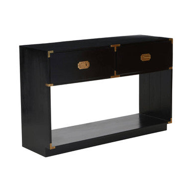 Black Mango Wood 2-Drawer Console Table with Gold-Tone Handles, Sarter