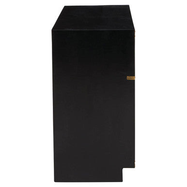 Black Mango Wood 2-Drawer Console Table with Gold-Tone Handles, Sarter